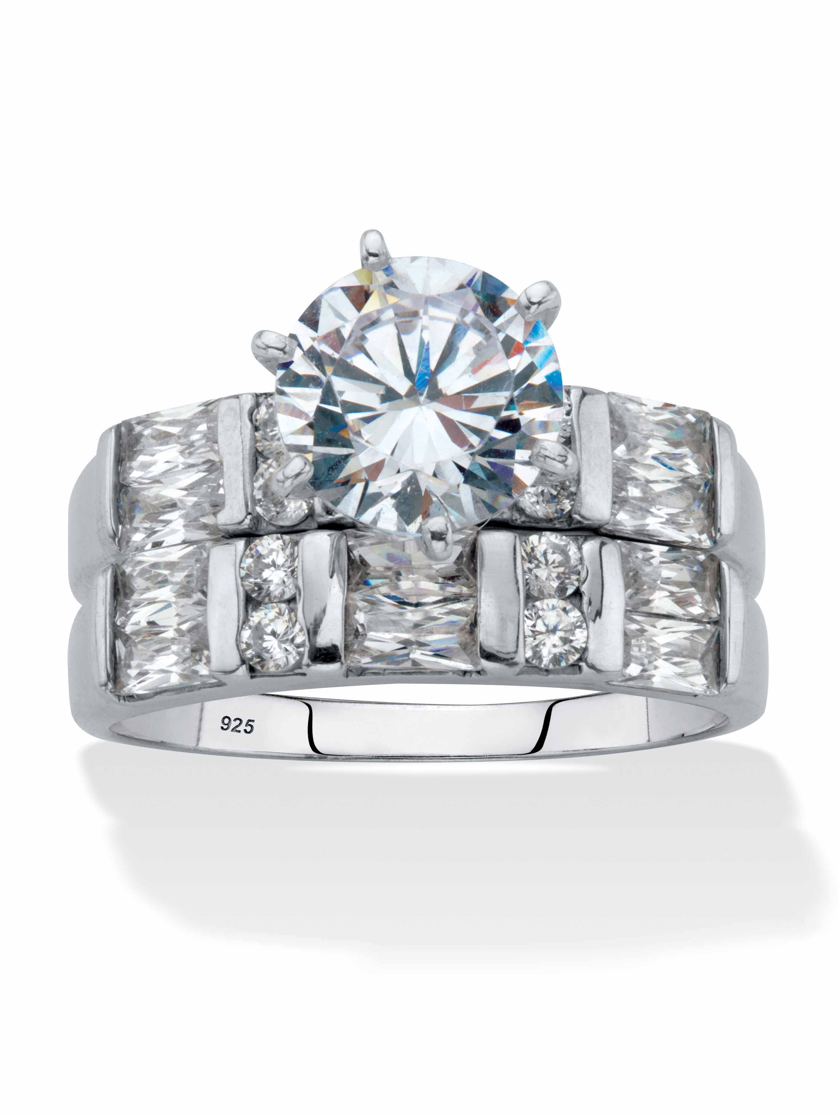 PalmBeach Jewelry Round and Emerald-Cut CZ 2 Piece Bridal Ring Set 3.46 ...