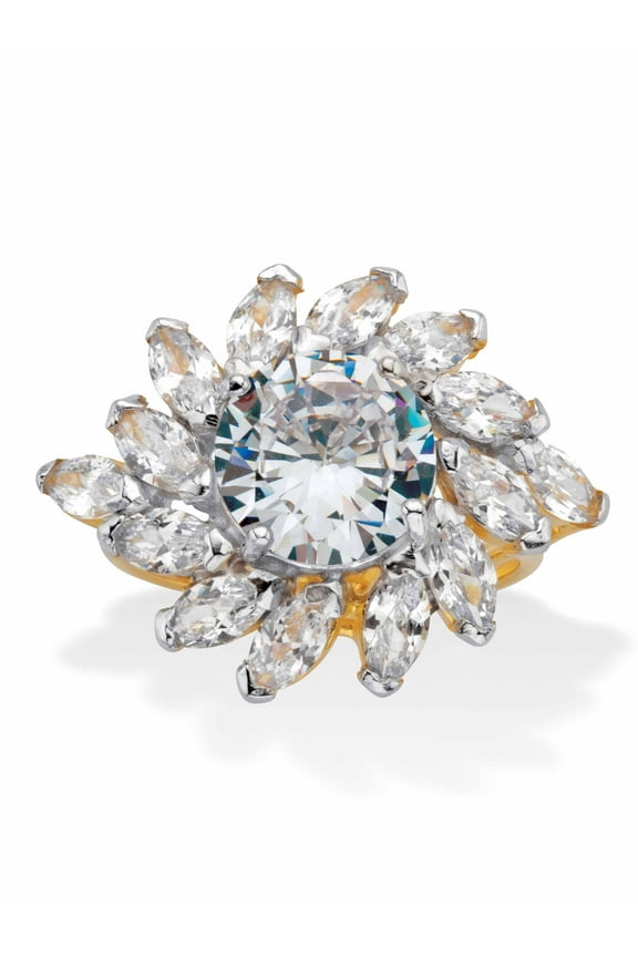 Round and Marquise-Cut CZ Cocktail Ring 7.50 TCW Two Tone 18k Gold-Plated or Platinum-Plated Sterling Silver
