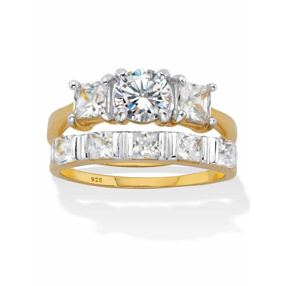 PalmBeach Jewelry Round and Princess Cut CZ 2 Piece Bridal Ring Set 2.52 TCW Two Tone 18k Gold-Plated or Platinum-Plated Silver