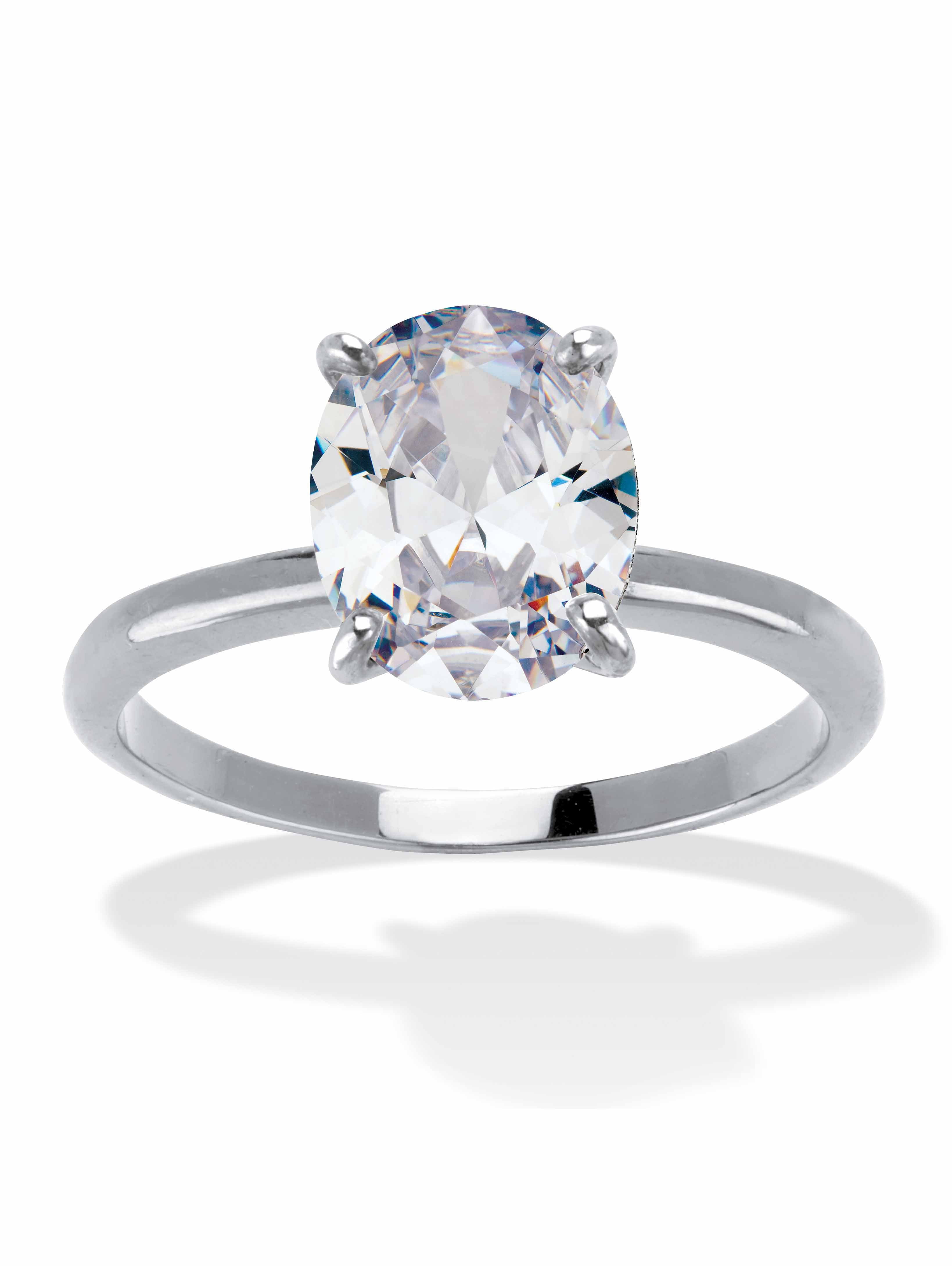 PalmBeach Jewelry Round or Oval Cubic Zirconia Solitaire Engagement Ring in Gold-Plated Platinum-Plated or Silvertone