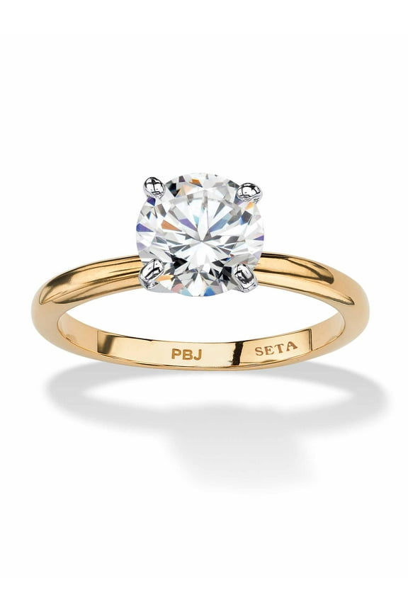 Round Cubic Zirconia Engagement Ring 2.00ct t.w, 18K Gold-Plated