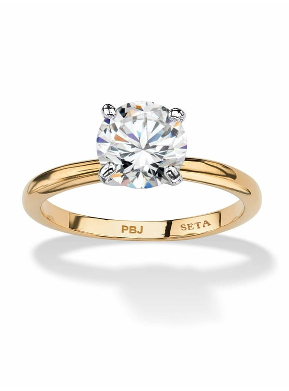 PalmBeach Jewelry Round or Oval Cubic Zirconia Solitaire Engagement Ring in Gold-Plated Platinum-Plated or Silvertone