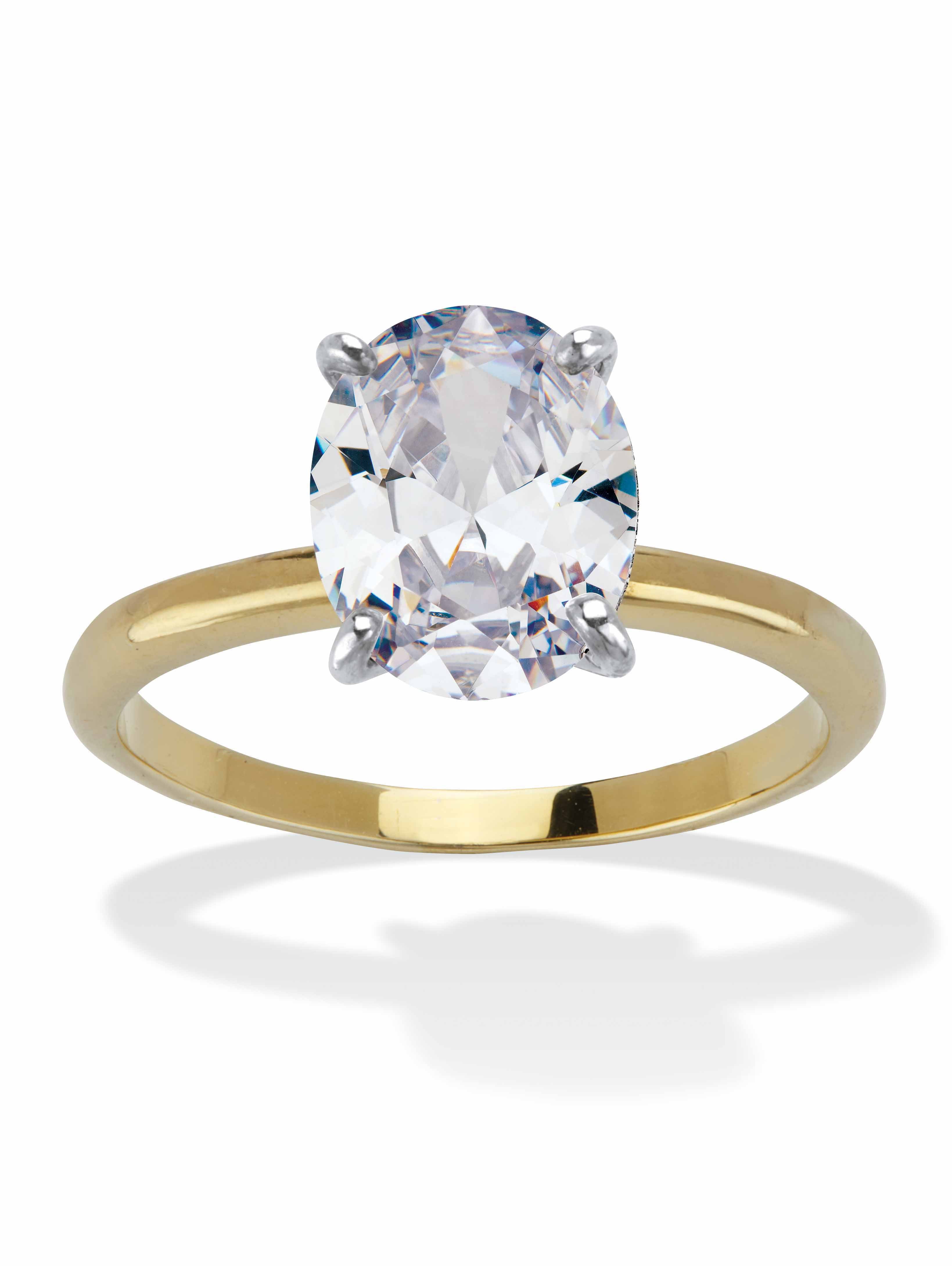 PalmBeach Jewelry Round or Oval Cubic Zirconia Solitaire Engagement Ring in Gold Plated Platinum Plated or Silvertone