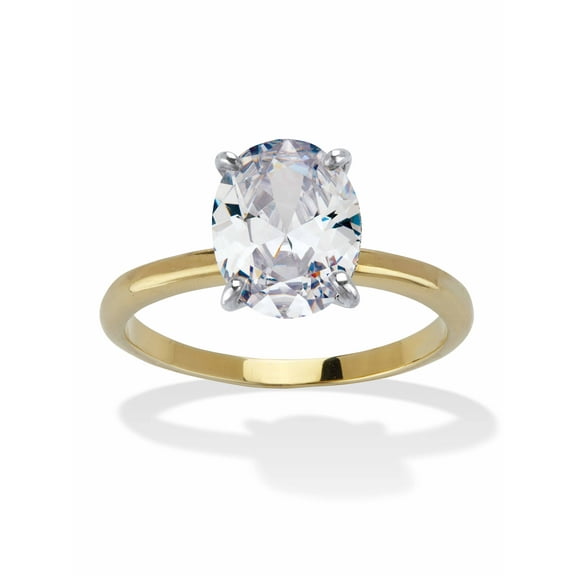 PalmBeach Jewelry Round or Oval Cubic Zirconia Solitaire Engagement Ring in Gold-Plated Platinum-Plated or Silvertone