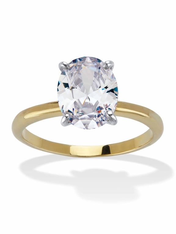 Round or Oval Cubic Zirconia Solitaire Engagement Ring in Gold-Plated Platinum-Plated or Silvertone