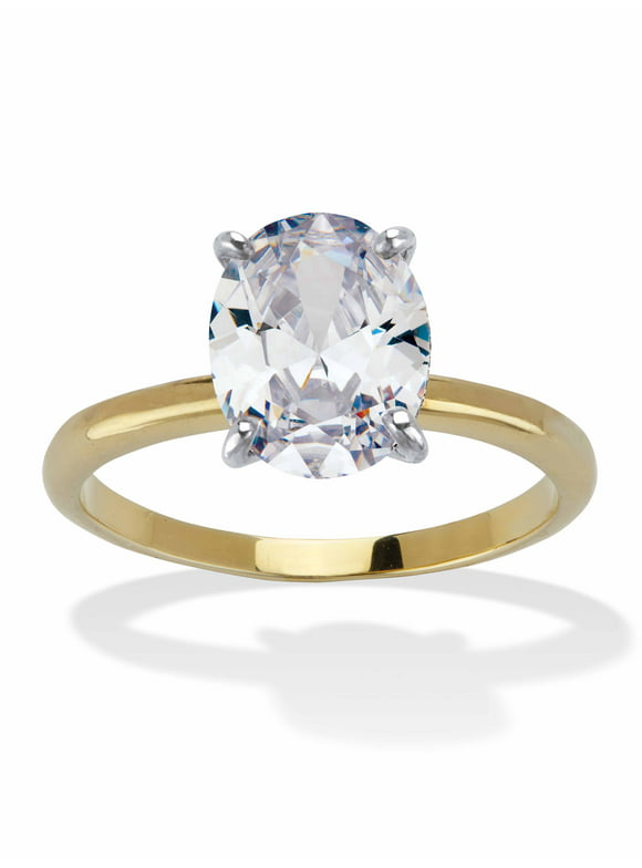 PalmBeach Jewelry Round or Oval Cubic Zirconia Solitaire Engagement Ring in Gold-Plated Platinum-Plated or Silvertone