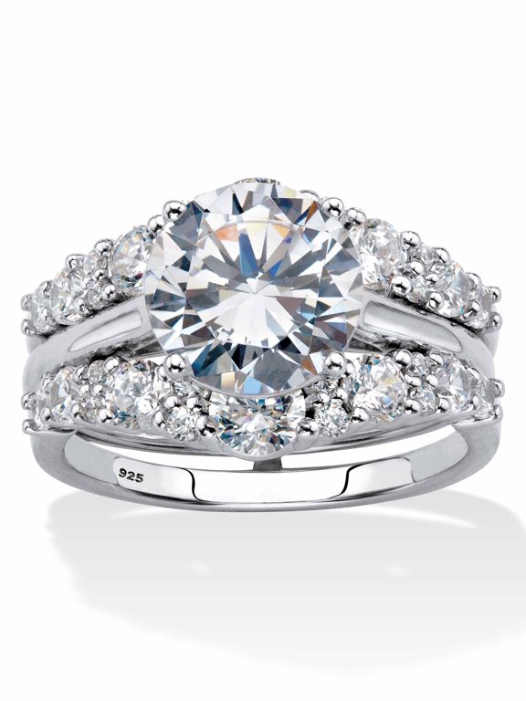 Round or Princess Cut Cubic Zirconia 2-Piece Jacket Wedding Ring Set 4.40 TCW in Gold-Plated Silver or Platinum-Plated Silver
