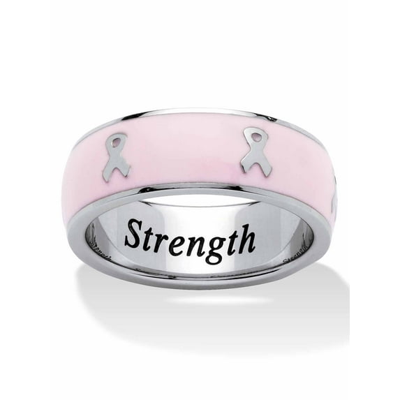 PalmBeach Jewelry "Serenity, Courage and Strength" Breast Cancer Awareness Inscribed Eternity Band Pink Enamel Gold Ion-Plated or Stainless Steel