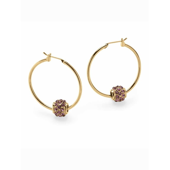 PalmBeach Jewelry Simulated Birthstone Bead Hoop Earrings in Yellow Goldtone (1")