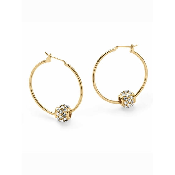 PalmBeach Jewelry Simulated Birthstone Bead Hoop Earrings in Yellow Goldtone (1")