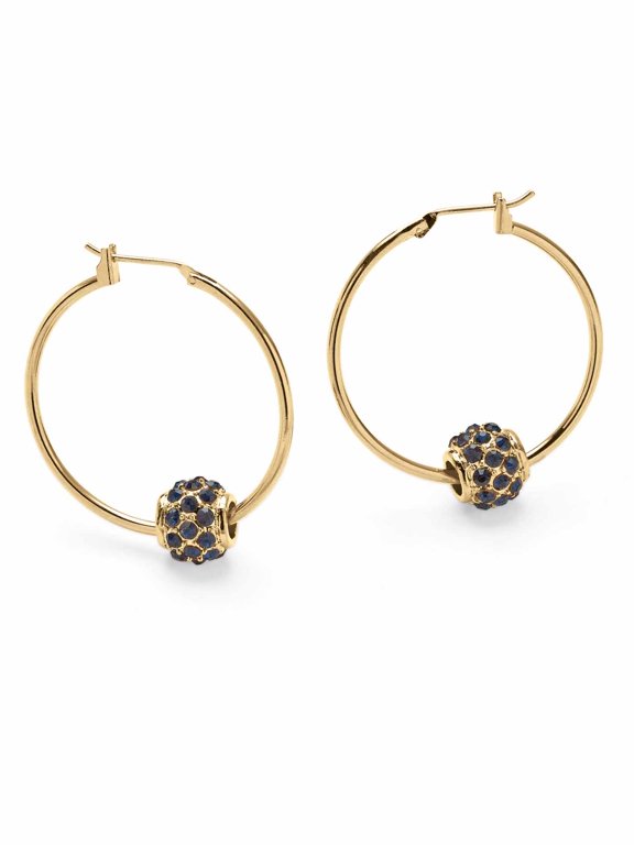 Simulated Birthstone Bead Hoop Earrings in Yellow Goldtone (1")