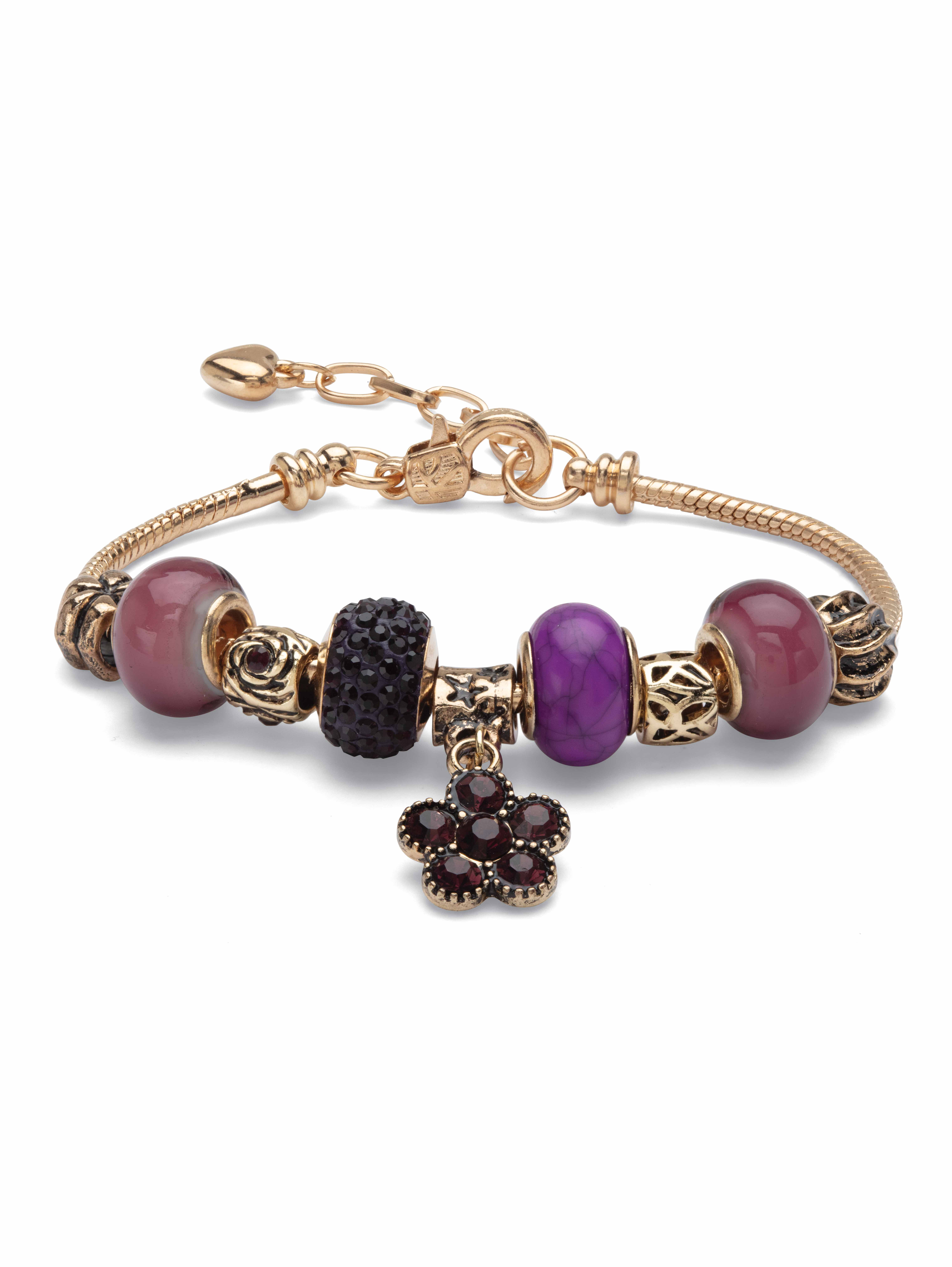 PalmBeach Jewelry Simulated Birthstone Charm Bracelet in Silvertone or Goldtone