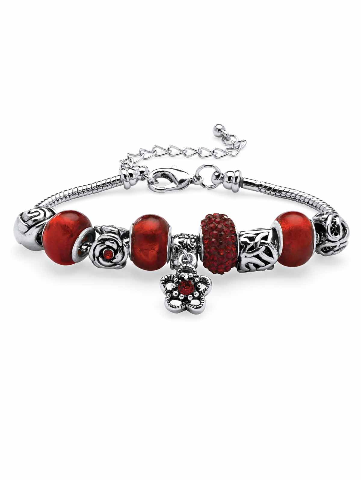 PalmBeach Jewelry Simulated Birthstone Charm Bracelet in Silvertone or Goldtone