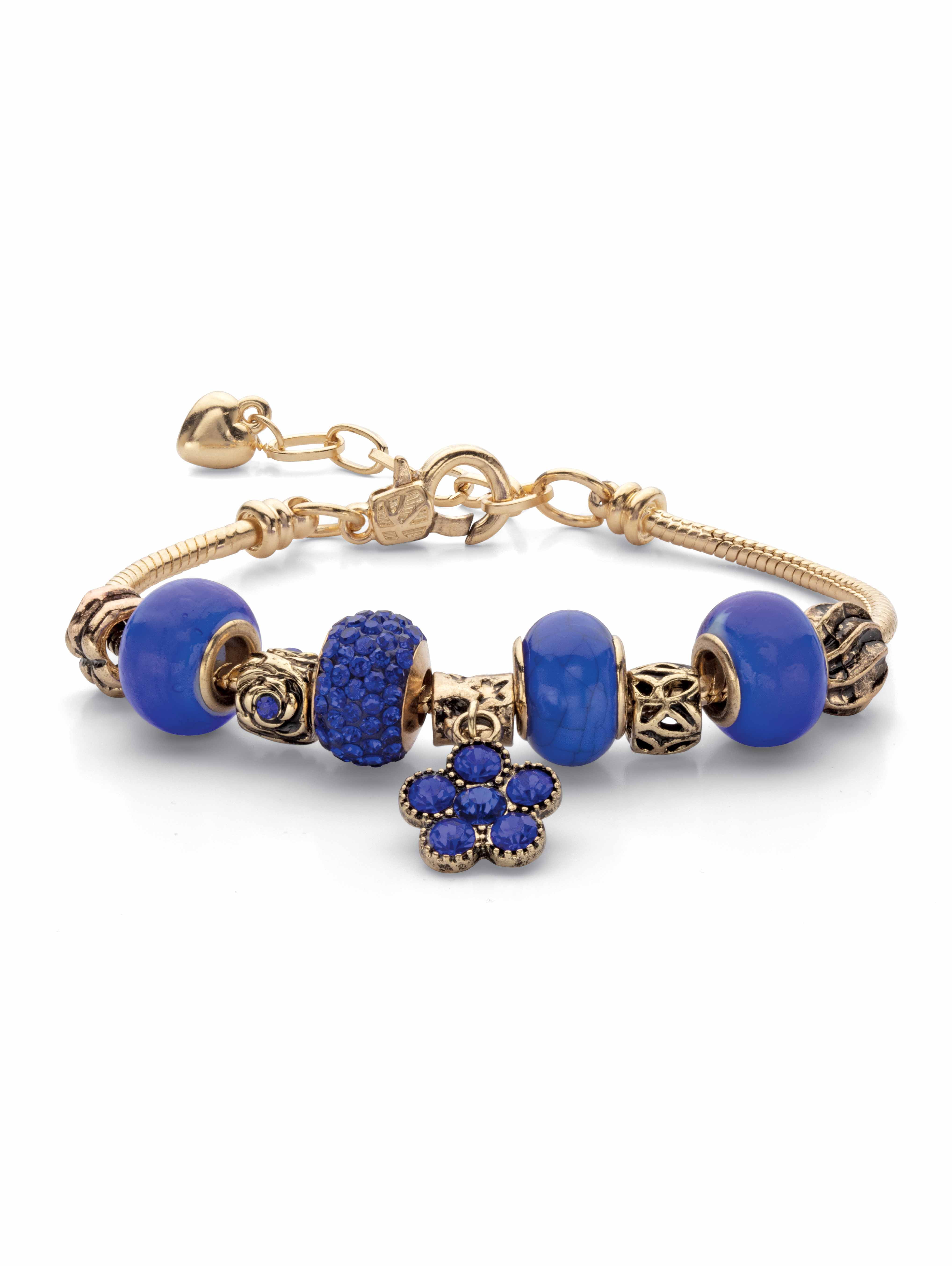 PalmBeach Jewelry Simulated Birthstone Charm Bracelet in Silvertone or Goldtone