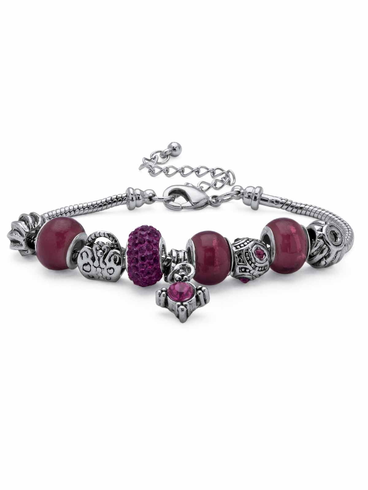 PalmBeach Jewelry Simulated Birthstone Charm Bracelet in Silvertone or Goldtone
