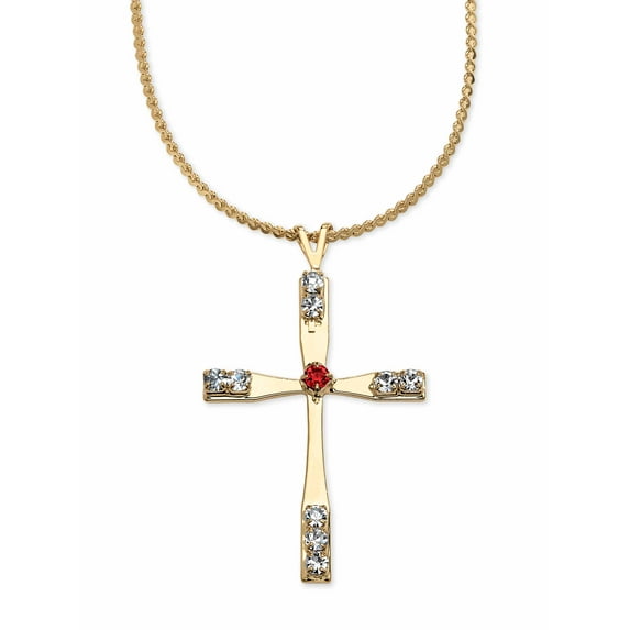 PalmBeach Jewelry Simulated Birthstone Cross Pendant (24mm) Necklace in Yellow Goldtone