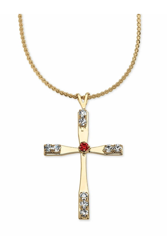Simulated Birthstone Cross Pendant (24mm) Necklace in Yellow Goldtone
