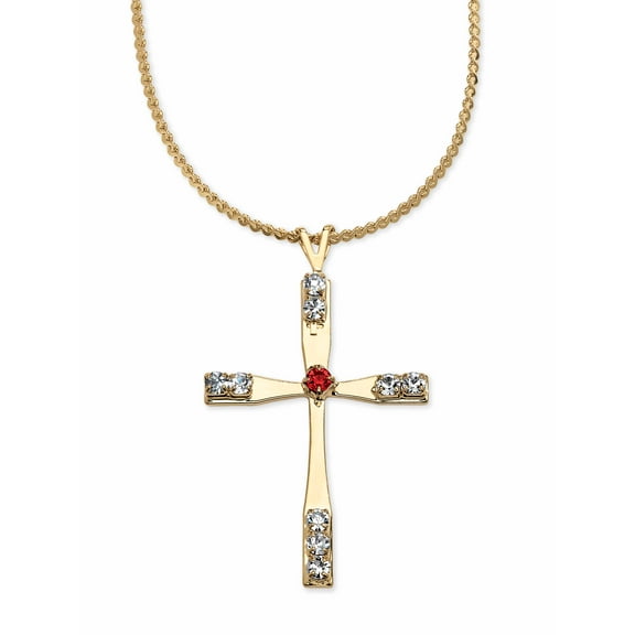 PalmBeach Jewelry Simulated Birthstone Cross Pendant (24mm) Necklace in Yellow Goldtone