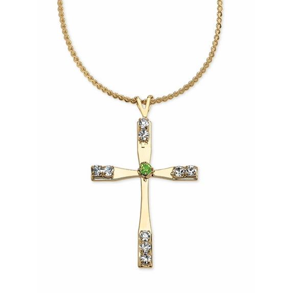 PalmBeach Jewelry Simulated Birthstone Cross Pendant (24mm) Necklace in Yellow Goldtone