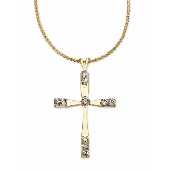 PalmBeach Jewelry Simulated Birthstone Cross Pendant (24mm) Necklace in Yellow Goldtone
