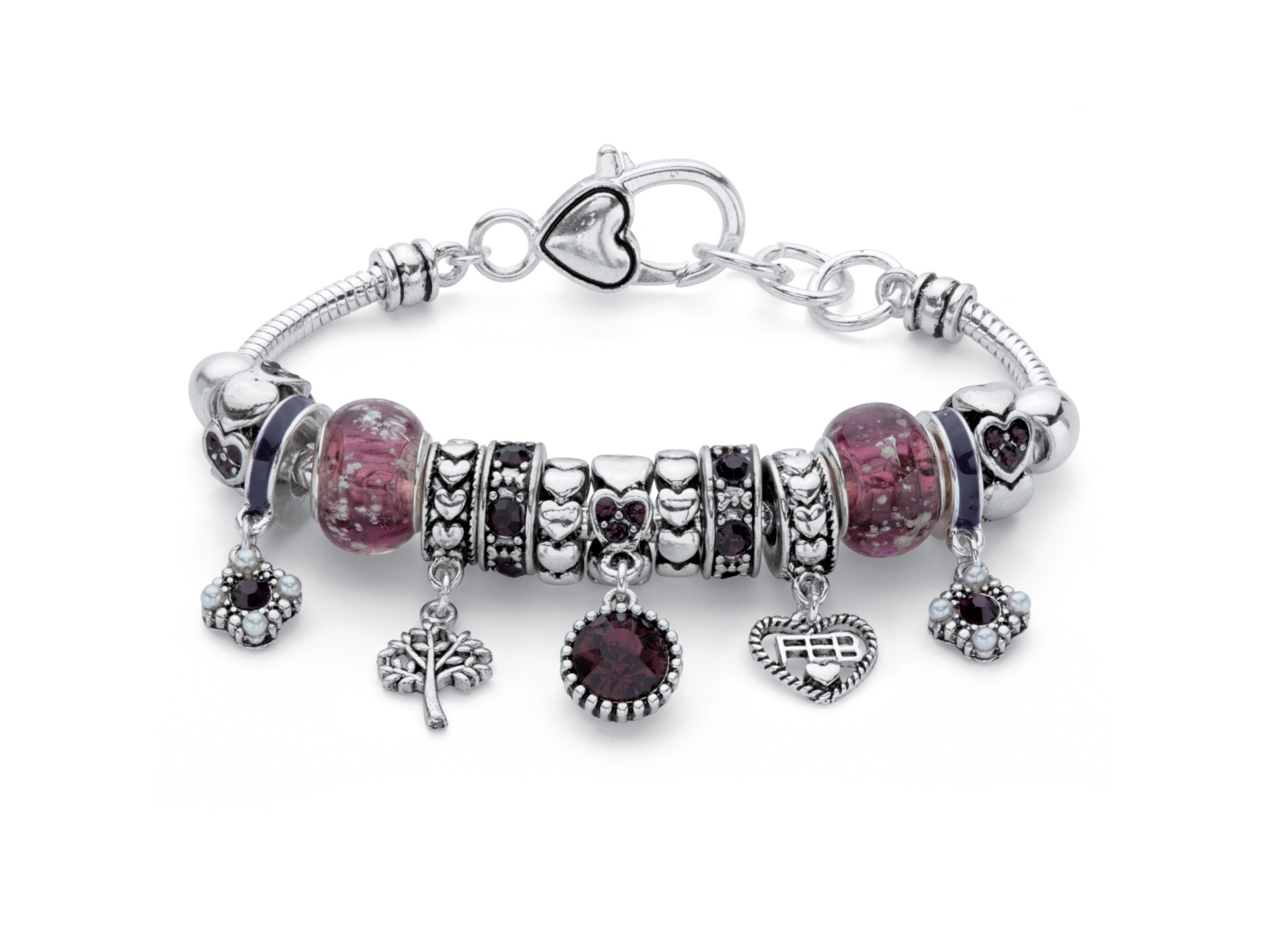 PalmBeach Jewelry Simulated Birthstone Crystal Charm Bracelet in Goldtone or Silvertone 8"