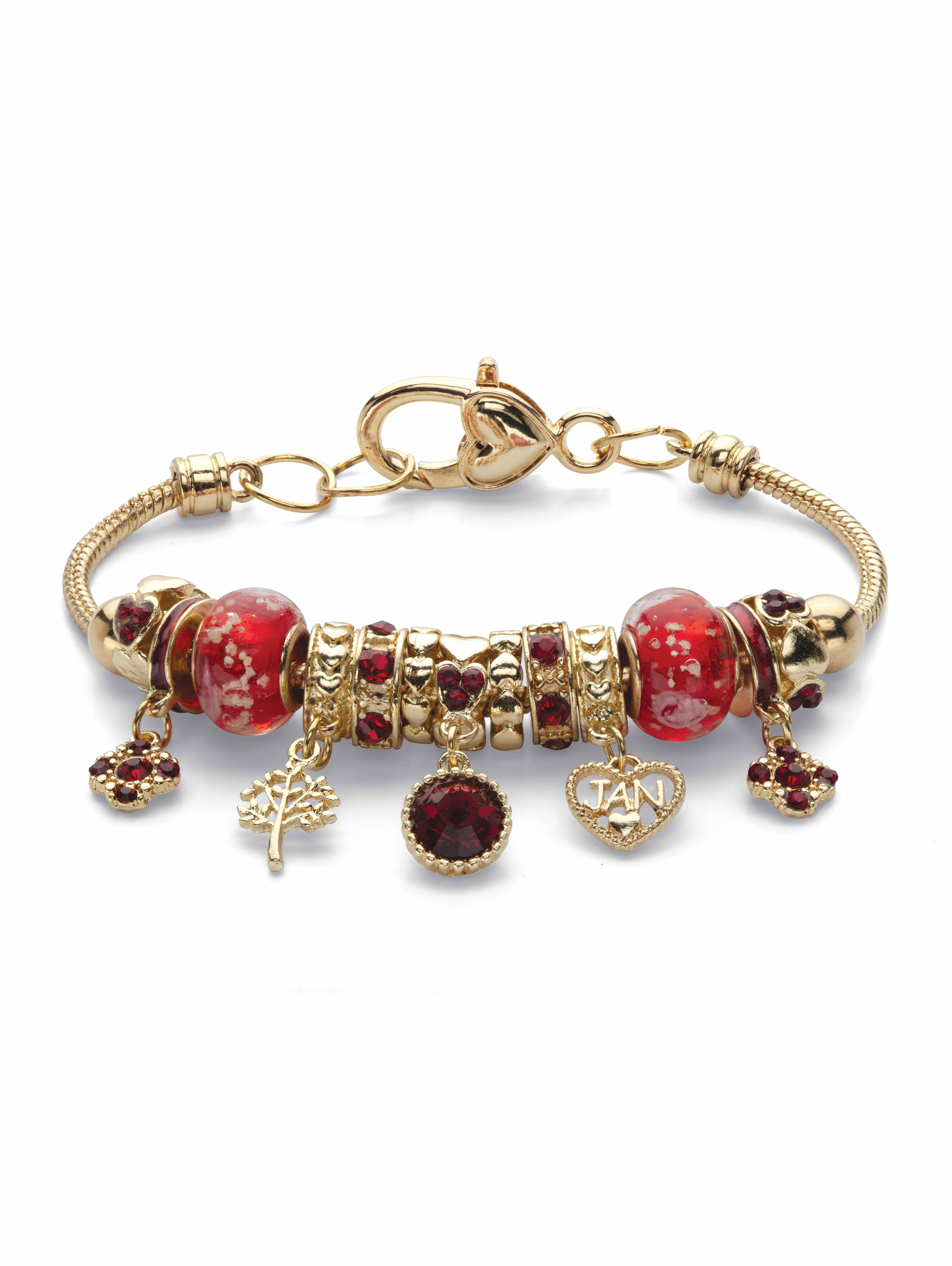 PalmBeach Jewelry Simulated Birthstone Crystal Charm Bracelet in Goldtone or Silvertone 8"