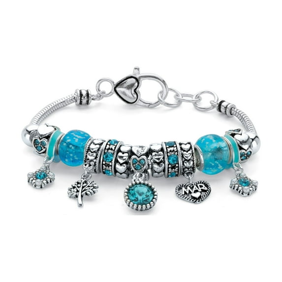PalmBeach Jewelry Simulated Birthstone Crystal Charm Bracelet in Goldtone or Silvertone 8"