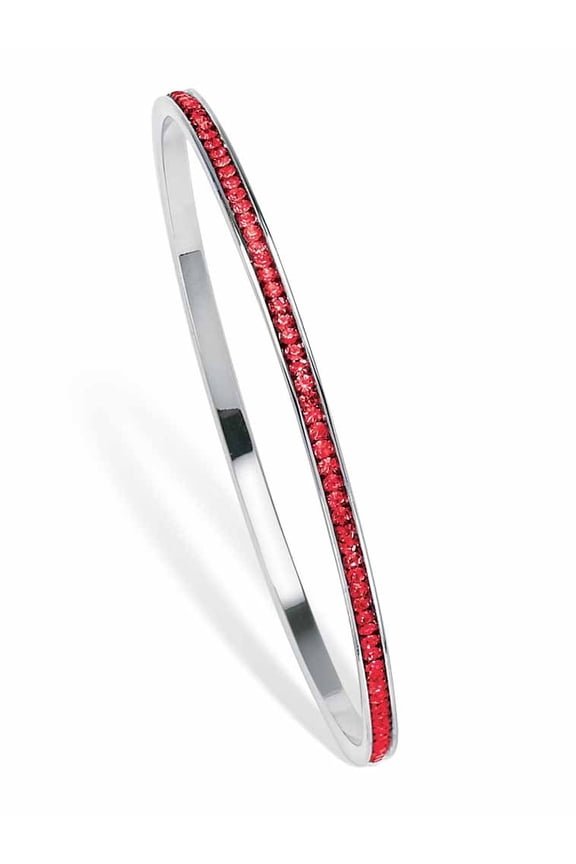 Simulated Birthstone Eternity Bangle Bracelet in Silvertone or Goldtone 7.5"