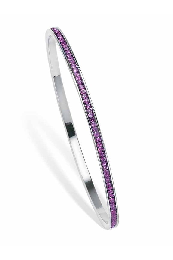 Simulated Birthstone Eternity Bangle Bracelet in Silvertone or Goldtone 7.5"