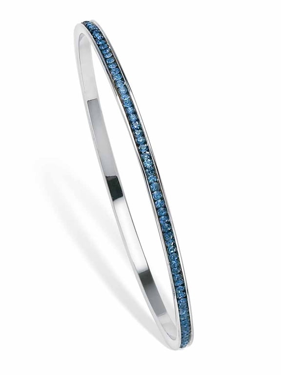 Simulated Birthstone Eternity Bangle Bracelet in Silvertone or Goldtone 7.5"