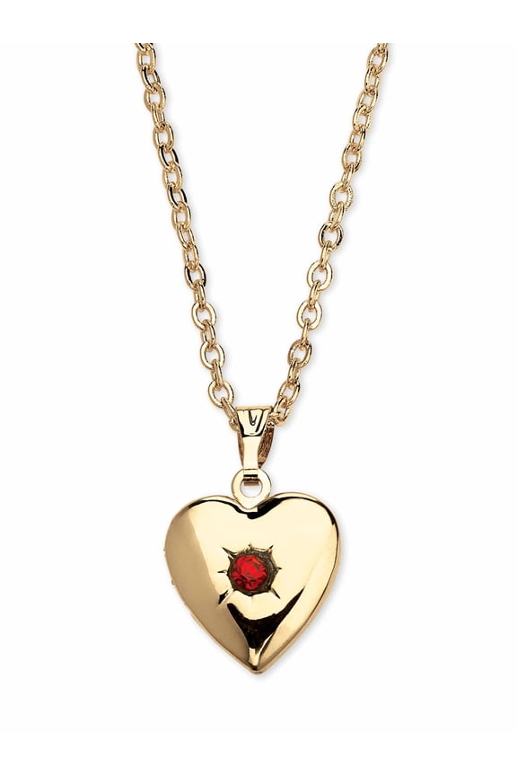 Simulated Birthstone Heart Locket Necklace in Yellow Goldtone