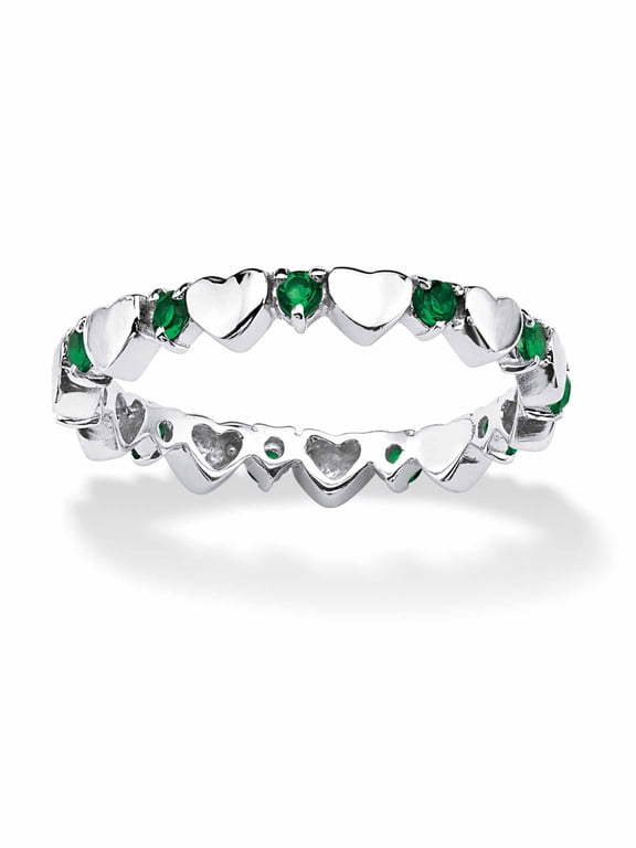 Simulated Birthstone Interlocking Stackable Eternity Heart Ring in .925 Sterling Silver