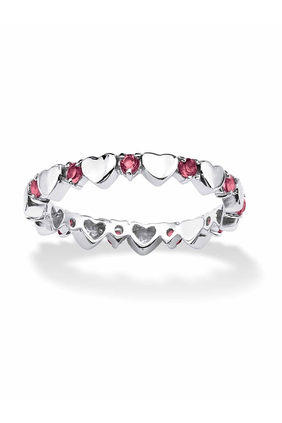 Simulated Birthstone Interlocking Stackable Eternity Heart Ring in .925 Sterling Silver