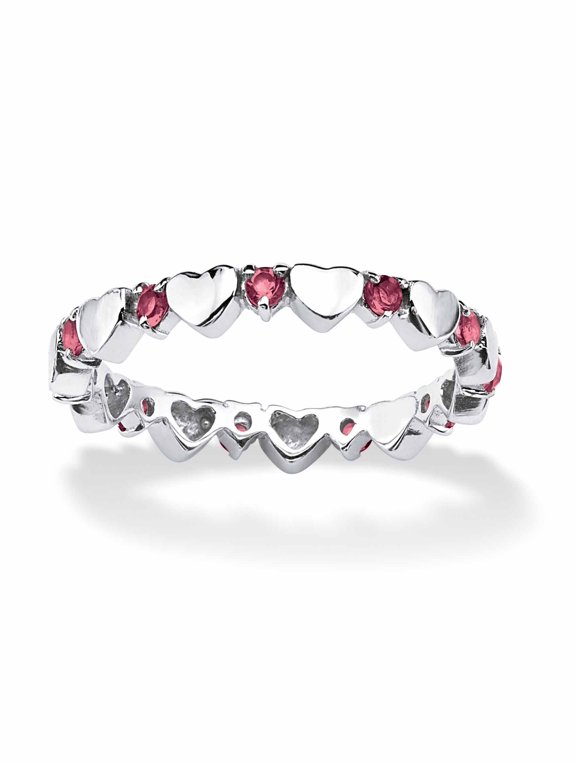 Simulated Birthstone Interlocking Stackable Eternity Heart Ring in .925 Sterling Silver