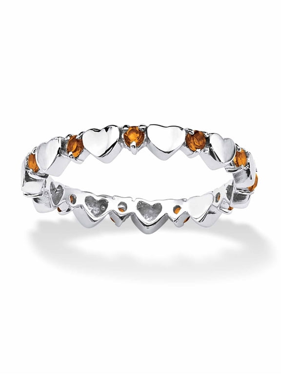 Simulated Birthstone Interlocking Stackable Eternity Heart Ring in .925 Sterling Silver