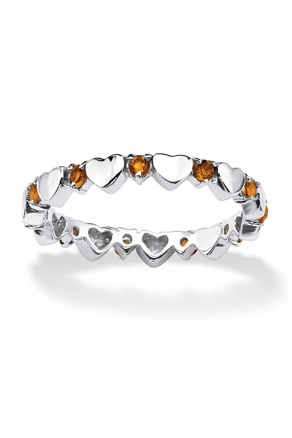 Simulated Birthstone Interlocking Stackable Eternity Heart Ring in .925 Sterling Silver