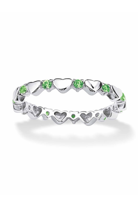 Simulated Birthstone Interlocking Stackable Eternity Heart Ring in .925 Sterling Silver