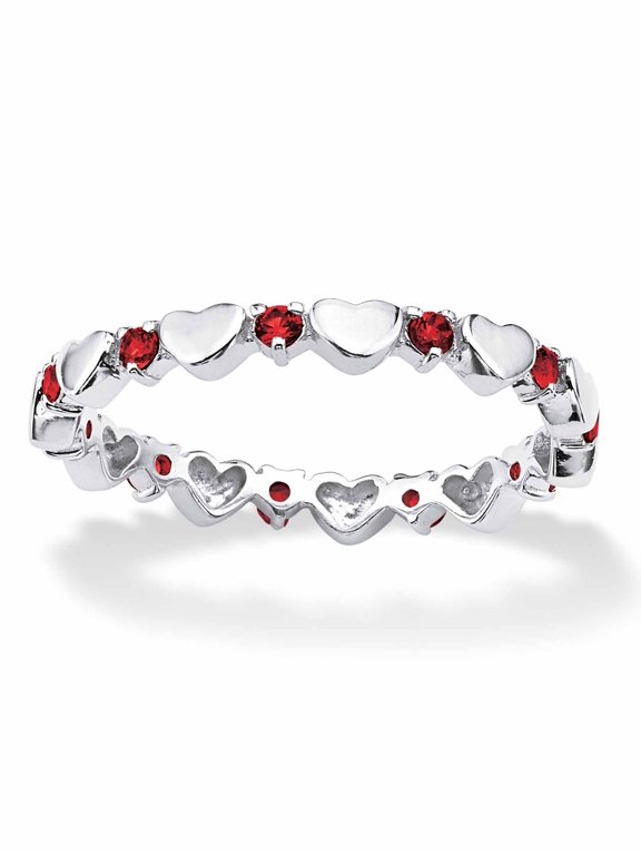 Simulated Birthstone Interlocking Stackable Eternity Heart Ring in .925 Sterling Silver