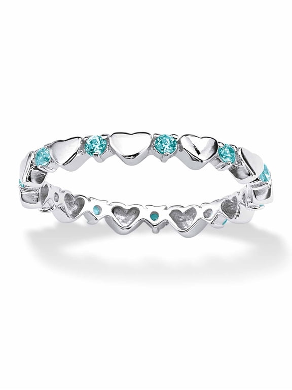 Simulated Birthstone Interlocking Stackable Eternity Heart Ring in .925 Sterling Silver