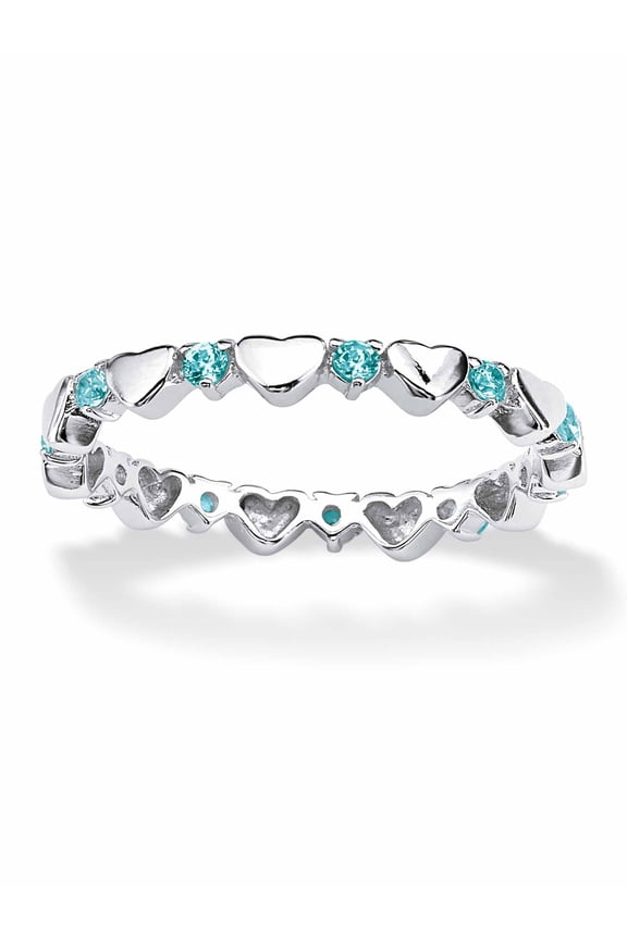 Simulated Birthstone Interlocking Stackable Eternity Heart Ring in .925 Sterling Silver