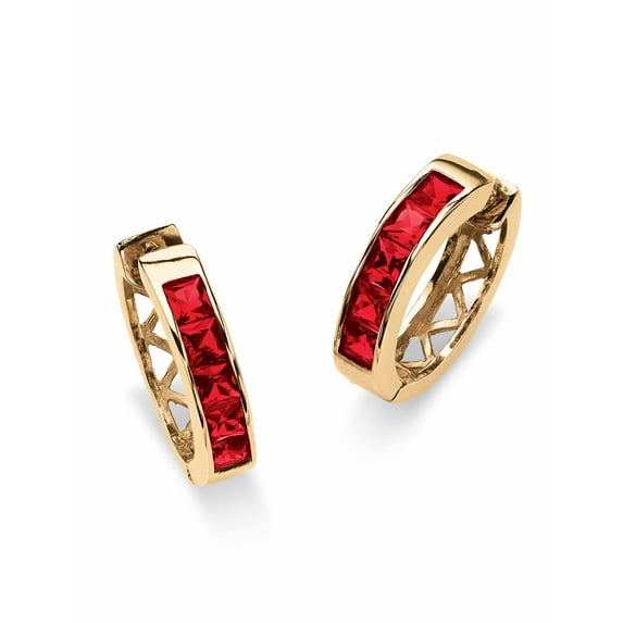 PalmBeach Jewelry Simulated Birthstone Sterling Silver or Gold-Plated Hoop Earrings