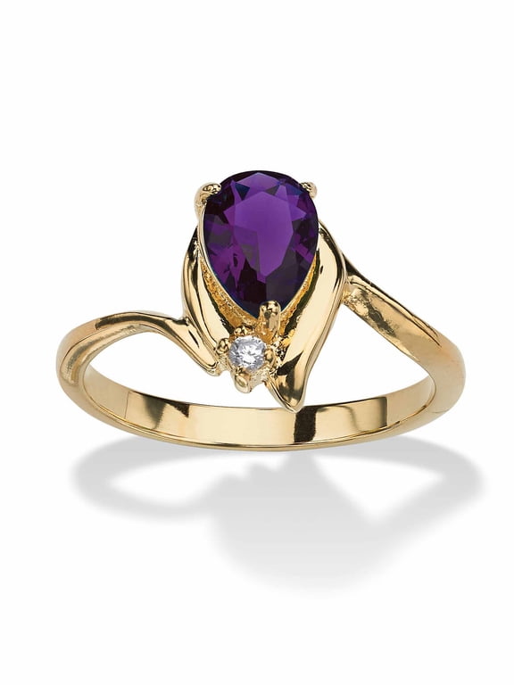 Simulated Birthstone and Crystal Accent Ring Gold-Plated or Silvertone