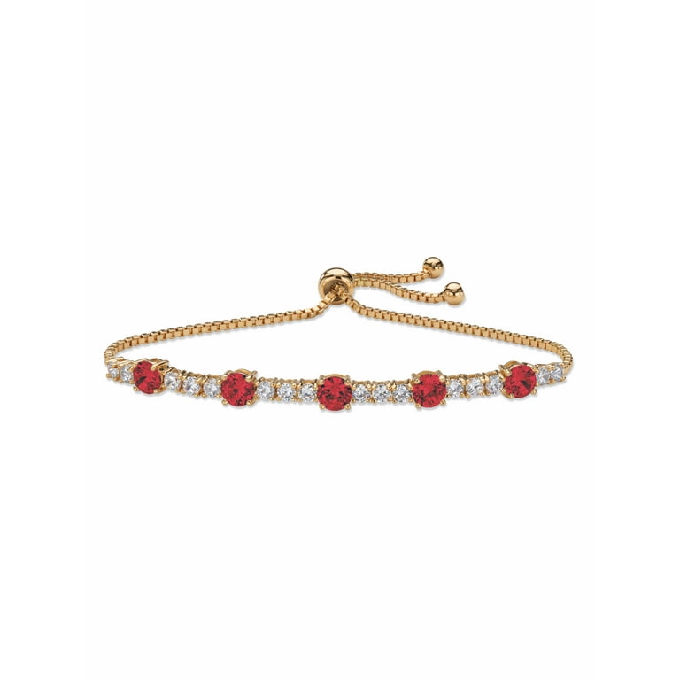 PalmBeach Jewelry Simulated Birthstone and Cubic Zirconia Adjustable Bolo Bracelet 1.60 TCW Gold Plated 10