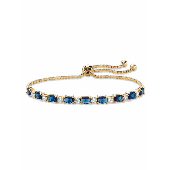 PalmBeach Jewelry Simulated Blue Sapphire and Cubic Zirconia Adjustable Drawstring Bolo Bracelet 6.20 TCW Gold-Plated 10"