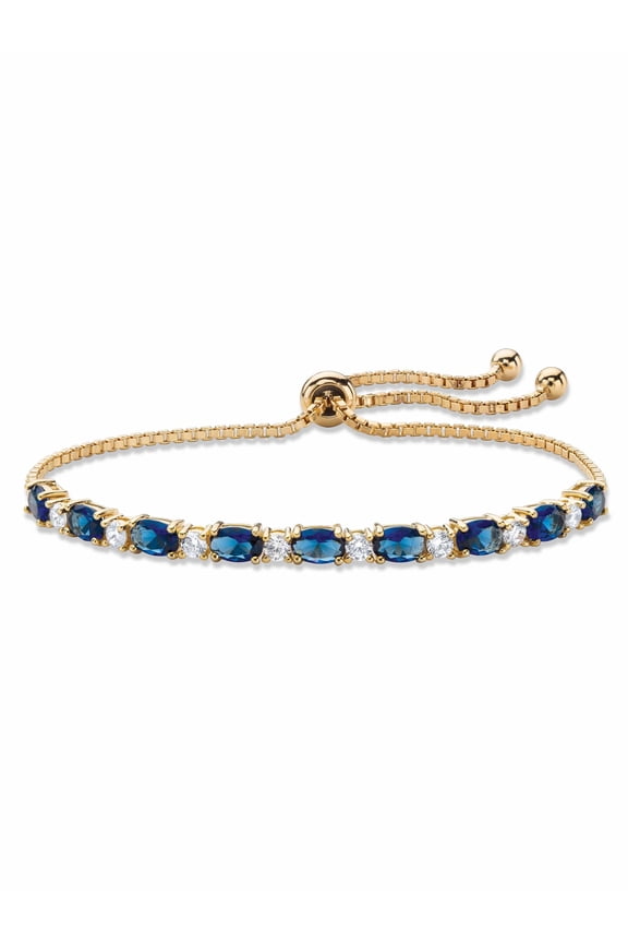 Simulated Blue Sapphire and Cubic Zirconia Adjustable Drawstring Bolo Bracelet 6.20 TCW Gold-Plated 10"