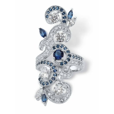 PalmBeach Jewelry Simulated Blue Sapphire and Cubic Zirconia Elongated Vine Ring 3.81 TCW in Sterling Silver