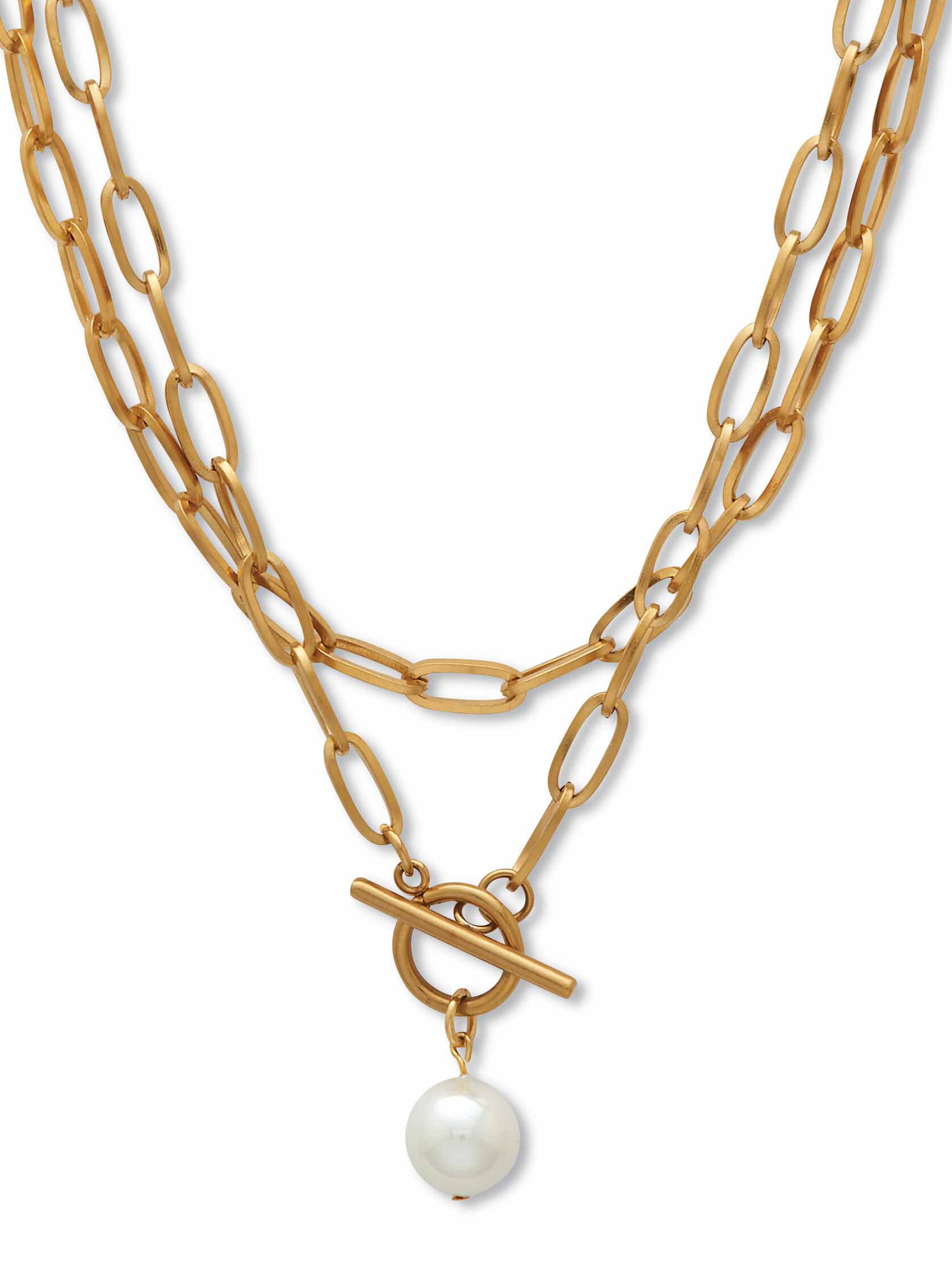 PalmBeach Jewelry Simulated Pearl Gold IonPlated Stainless Steel