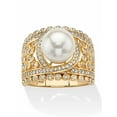 thumbnail image 1 of PalmBeach Jewelry Simulated Pearl and Cubic Zirconia Floral Cocktail Ring .65 TCW in Yellow Gold-Plated or Platinum-Plated Sterling Silver, 1 of 6