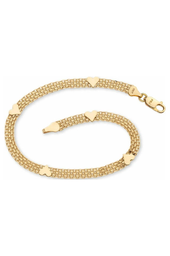 Solid 10k Yellow Gold Bismark-Link Heart Bracelet 7.25"