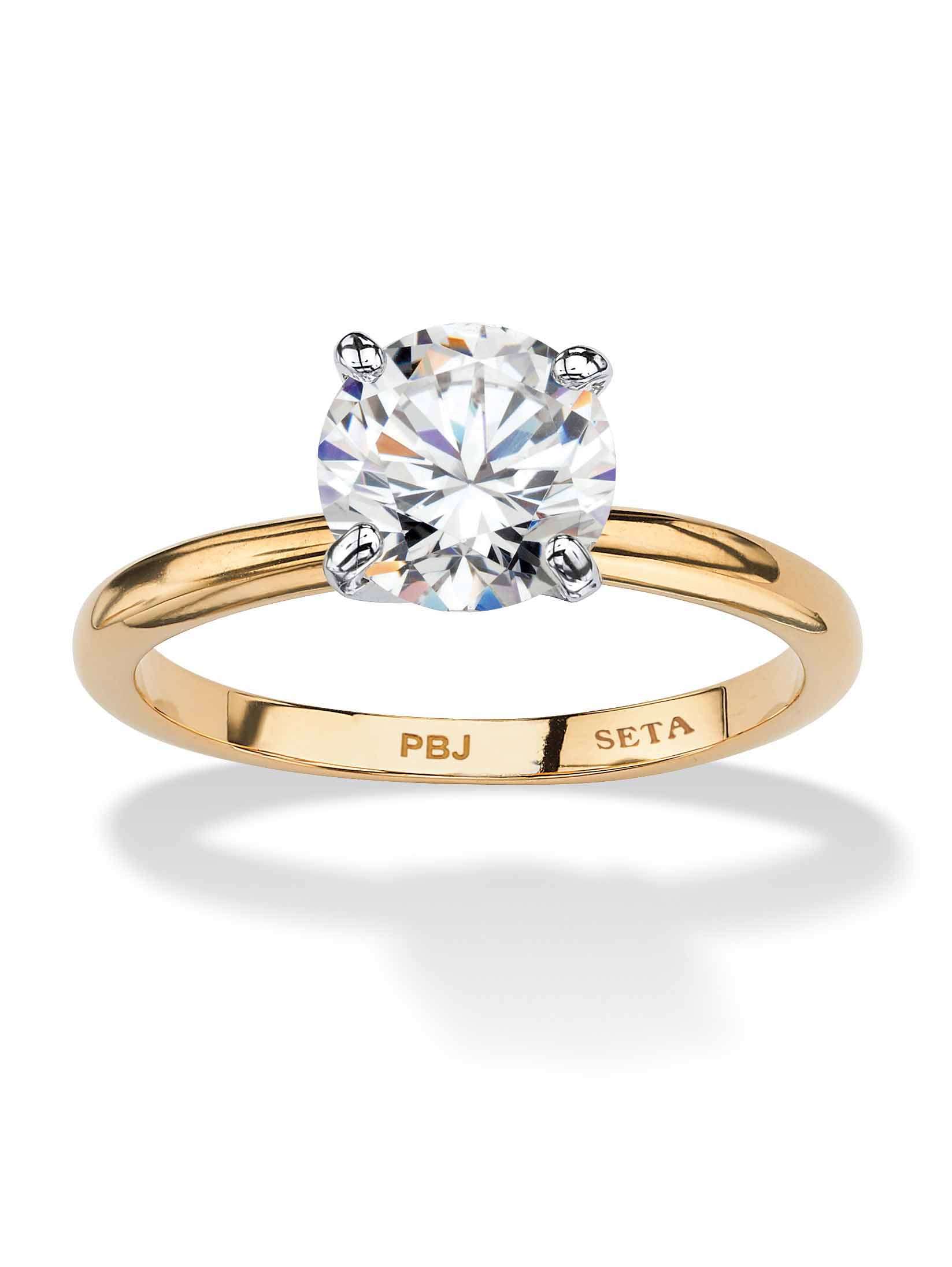 PalmBeach Jewelry Solitaire Round Cubic Zirconia Engagement Ring 2 ct, 18K Gold-Plated